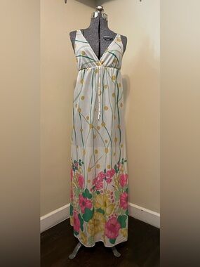 Vtg 1960s Retro Floral Sheer Long Maxi Nightgown Small- Cottagecore Boho Hippie